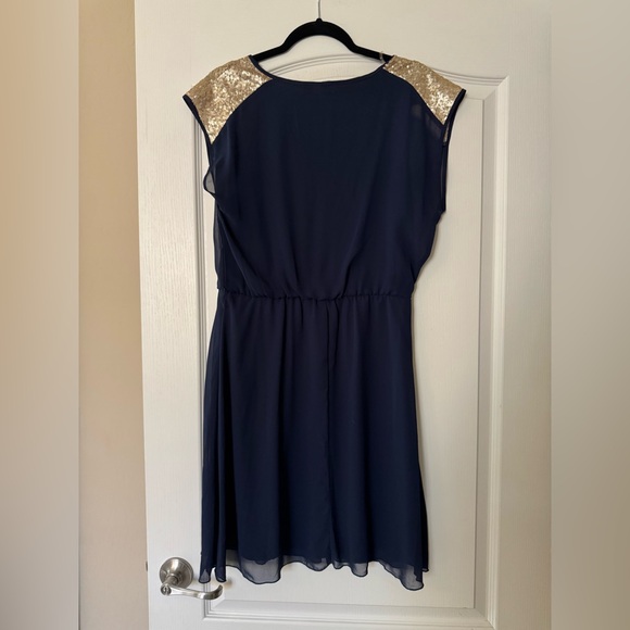 Francesca’s Navy Blue & Gold Sequin Dress - Picture 2 of 6